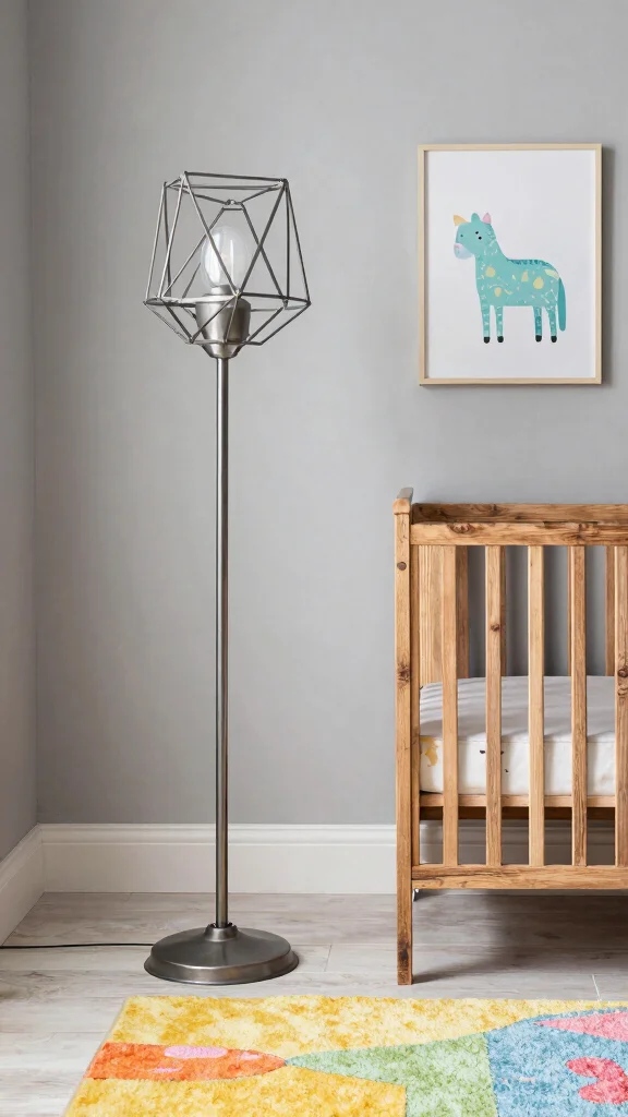10 Nursery Floor Lamp Ideas for a Warm Soft Ambient Baby Room Light - 3. Industrial Chic: Metal Magic 1