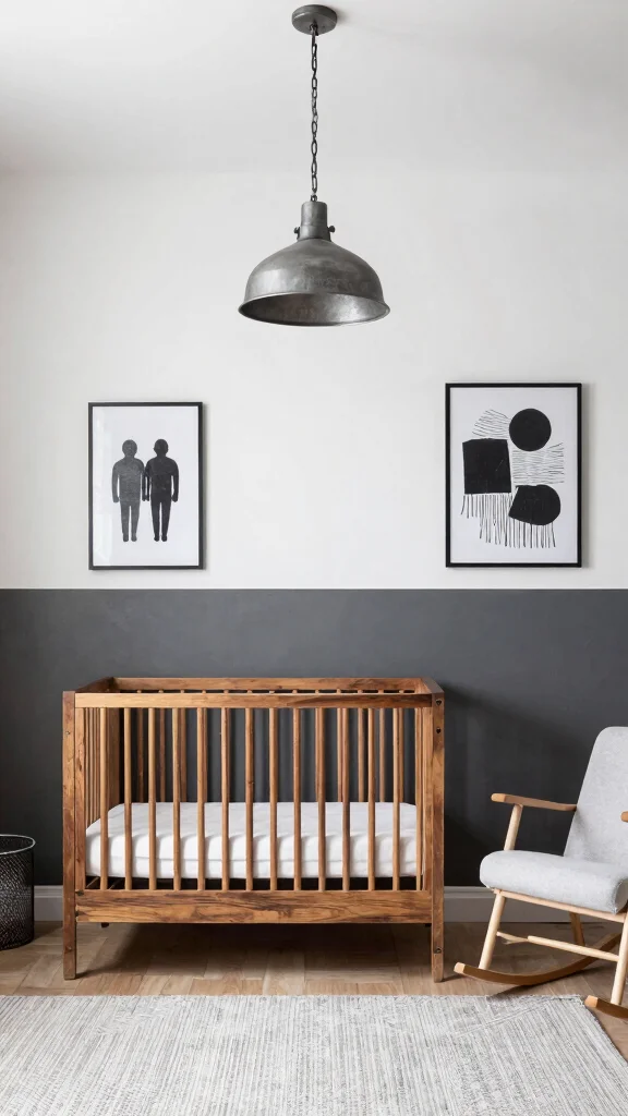 10 Nursery Half-Wall Ideas for a Two-Tone Classic Paint Finish - 6. Industrial Chic with Edgy Touches 1