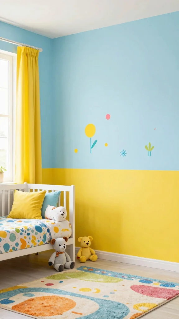 10 Nursery Half-Wall Ideas for a Two-Tone Classic Paint Finish - 7. Cheerful Brights for Playfulness 1