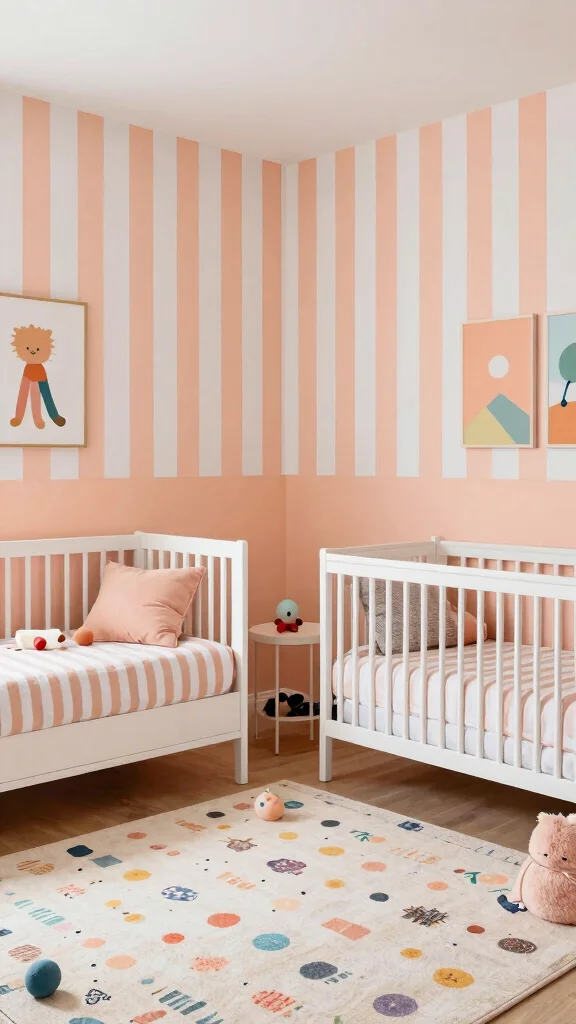 10 Nursery Half-Wall Ideas for a Two-Tone Classic Paint Finish - 9. Whimsical Stripes for a Fun Twist 1