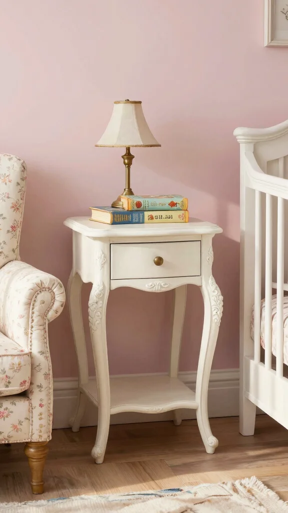 10 Nursery Side Table Ideas for a Functional Styled Glider Companion - 3. Vintage Charm with a Twist 1
