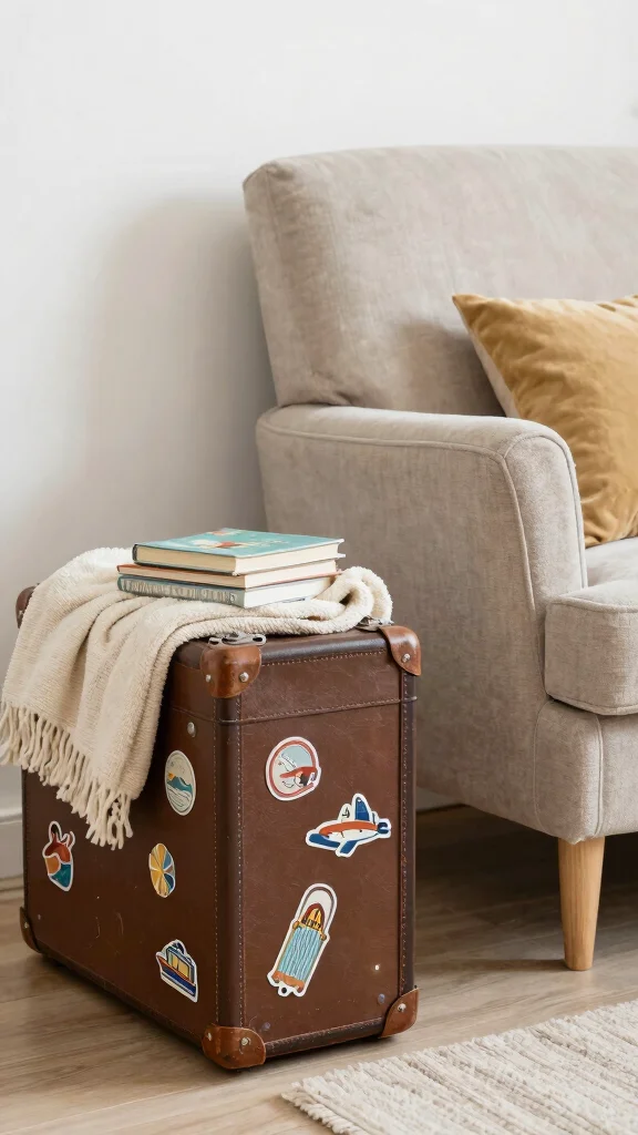 10 Nursery Side Table Ideas for a Functional Styled Glider Companion - 9. Vintage Suitcase Side Tables 1