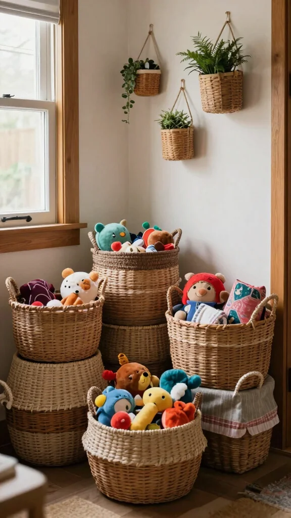 10 Vintage Storage Room Ideas for a Nostalgic Character-Rich Space - 7. Retro Basket Collection 1