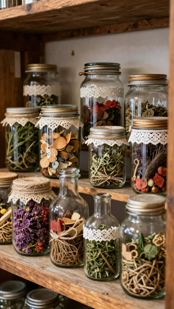10 Vintage Storage Room Ideas for a Nostalgic Character-Rich Space - 9. Upcycled Glass Containers 1