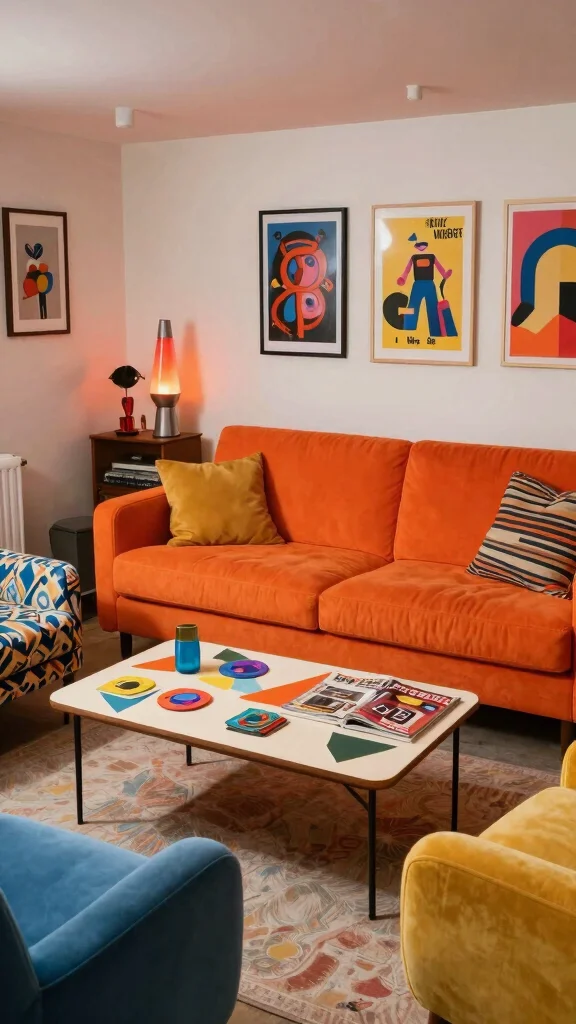 11 80s Aesthetic Basement Ideas for a Bold Colorful Retro Space - 2. Colorful Furniture for a Funky Flair 1