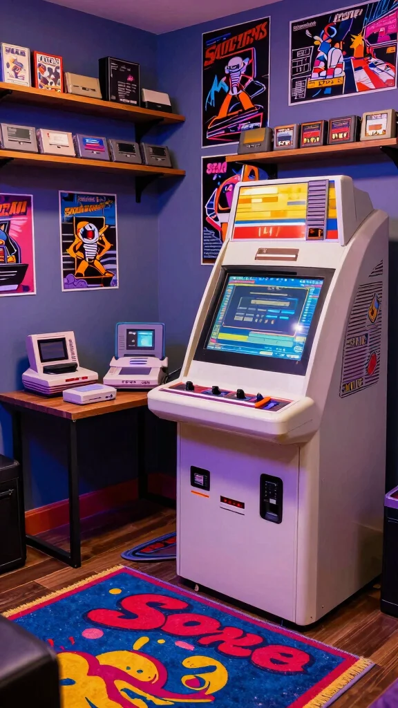 11 80s Aesthetic Basement Ideas for a Bold Colorful Retro Space - 3. Vintage Gaming Stations 1