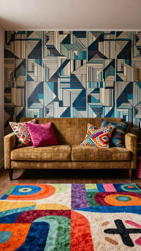 11 80s Aesthetic Basement Ideas for a Bold Colorful Retro Space - 4. Bold Patterns and Textures 1