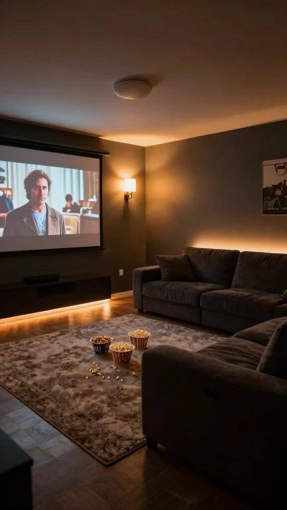 11 Basement Movie Room Ideas for a Cozy Cinematic Experience at Home - 1. Soft Ambient Lighting 1