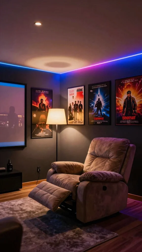 11 Basement Movie Room Ideas for a Cozy Cinematic Experience at Home - 3. Layered Lighting Techniques 1