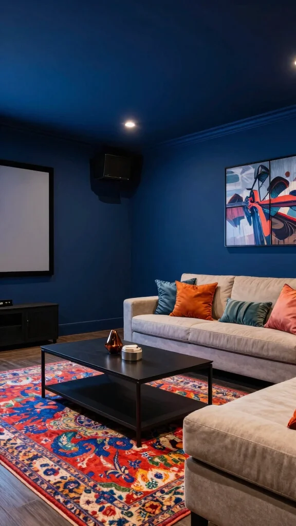 11 Basement Movie Room Ideas for a Cozy Cinematic Experience at Home - 9. Color Palette Selection 1