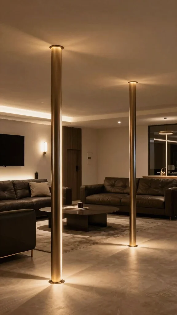 11 Basement Pole Cover Ideas for a Stylish Seamless Lower Level Finish - 11. Integrated Lighting 1