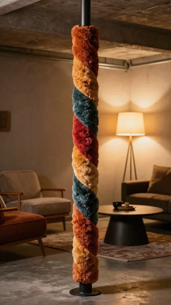 11 Basement Pole Cover Ideas for a Stylish Seamless Lower Level Finish - 3. Fabric Covers for Softness 1