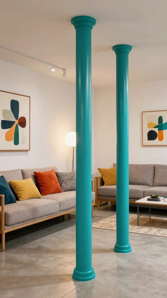 11 Basement Pole Cover Ideas for a Stylish Seamless Lower Level Finish - 5. Bold Paint Colors 1