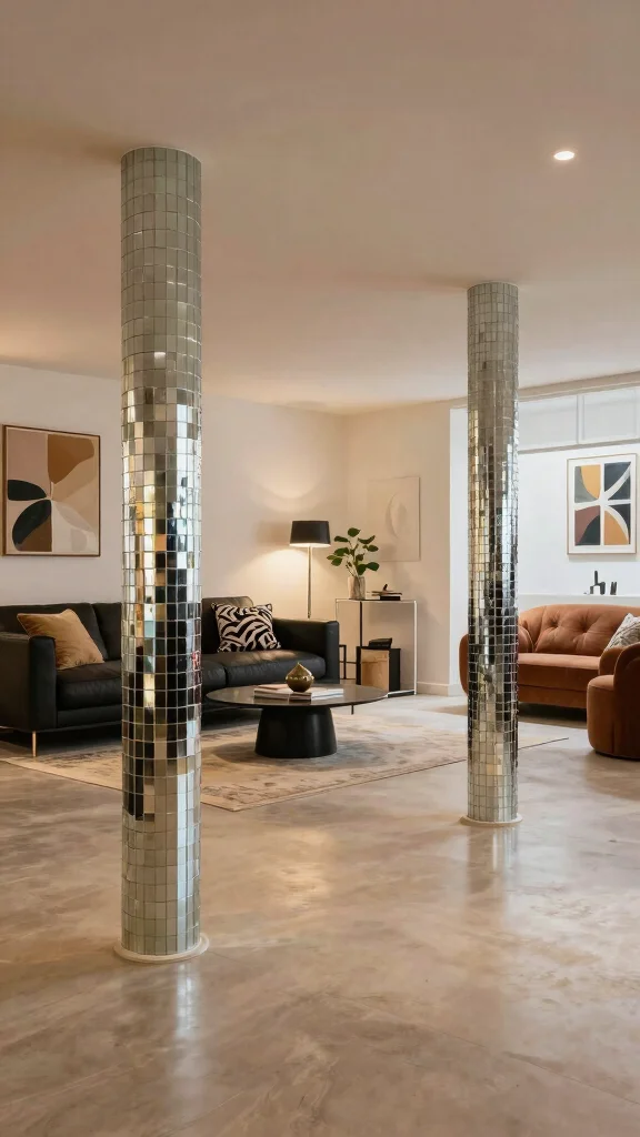 11 Basement Pole Cover Ideas for a Stylish Seamless Lower Level Finish - 7. Mirror Poles for Illusion 1