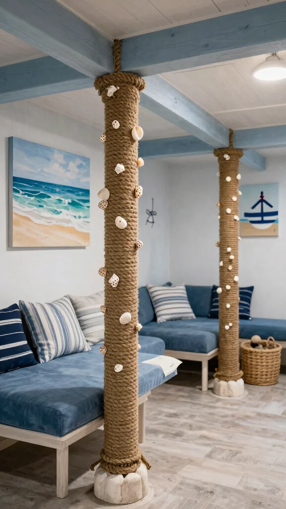 11 Basement Pole Cover Ideas for a Stylish Seamless Lower Level Finish - 8. Nautical Themes 1