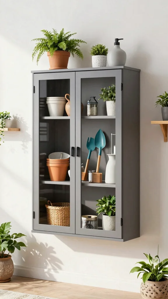 11 Garden Storage Room Ideas for Tools, Pots, and Outdoor Equipment - 10. Stylish Wall-mounted Cabinets 1