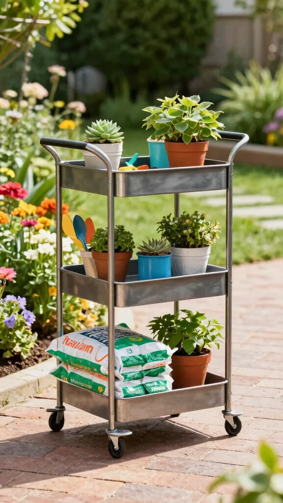 11 Garden Storage Room Ideas for Tools, Pots, and Outdoor Equipment - 4. Stylish Rolling Carts for Easy Mobility 1