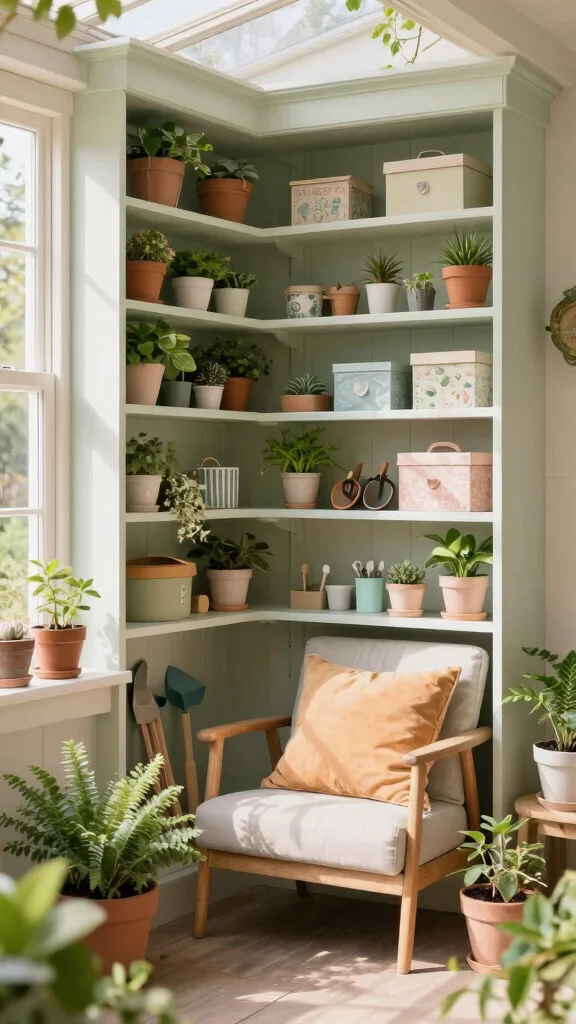11 Garden Storage Room Ideas for Tools, Pots, and Outdoor Equipment - 6. Cozy Nooks with Built-in Shelving 1