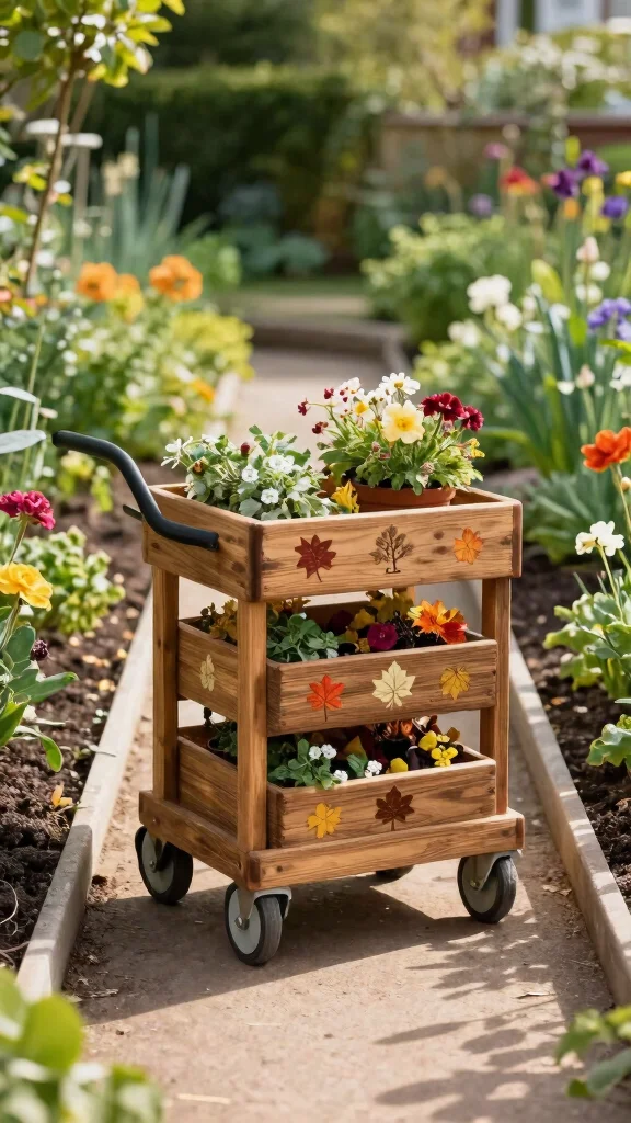 11 Garden Storage Room Ideas for Tools, Pots, and Outdoor Equipment - 7. Innovative Garden Cart for Seasonal Storage 1