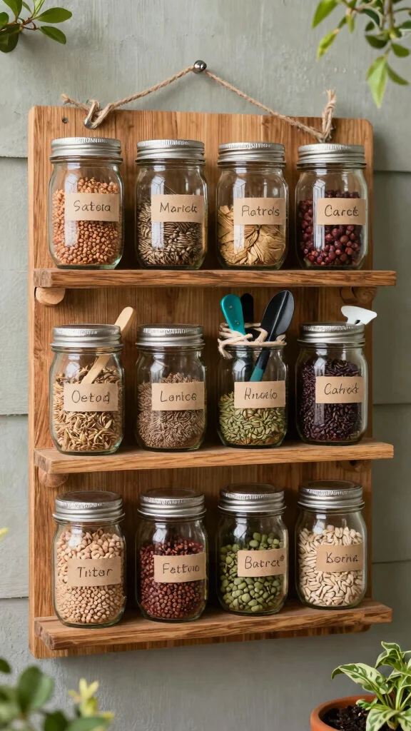 11 Garden Storage Room Ideas for Tools, Pots, and Outdoor Equipment - 9. DIY Mason Jar Organizers for Small Items 1