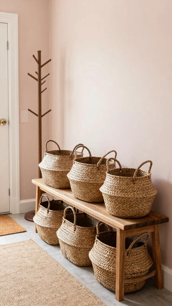 11 Hallway Storage Room Ideas for a Tidy Welcoming Organized Entrance - 2. Baskets for Easy Storage 1