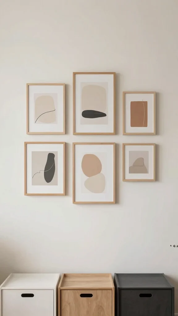 11 Japandi Storage Room Ideas for a Calm Minimal Natural Space - 10. Personal Touches with Minimalist Art 1