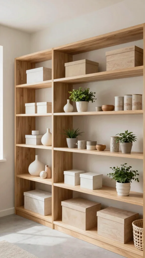 11 Japandi Storage Room Ideas for a Calm Minimal Natural Space - 8. Open Storage Concepts for Spaciousness 1