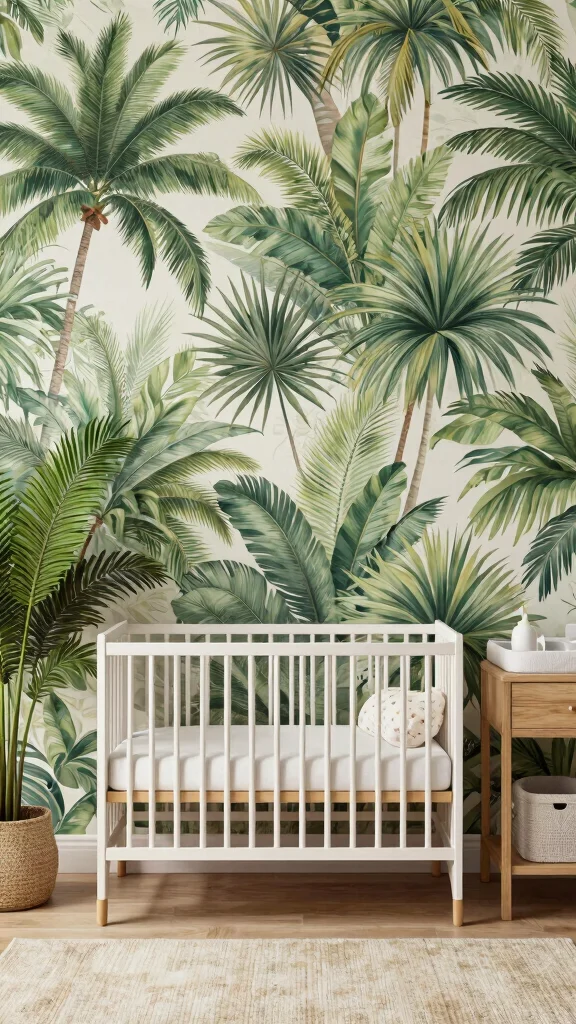 11 Jungle Nursery Wallpaper Ideas for a Lush Tropical Baby Room - 1. Tropical Palms Print 1