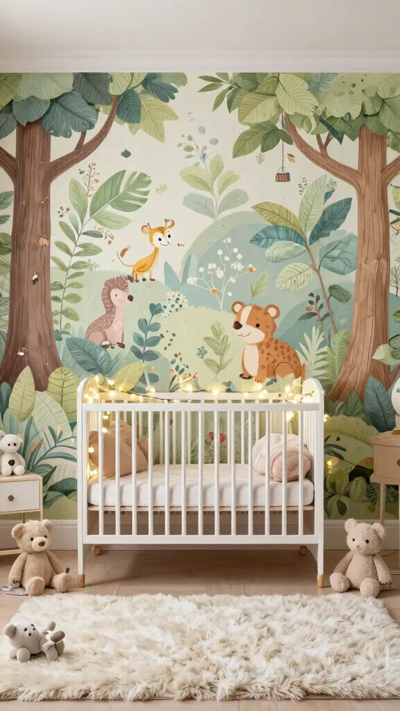11 Jungle Nursery Wallpaper Ideas for a Lush Tropical Baby Room - 10. Whimsical Jungle Dreams 1