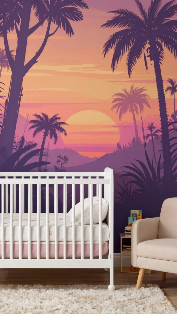 11 Jungle Nursery Wallpaper Ideas for a Lush Tropical Baby Room - 5. Sunset Jungle Medley 1