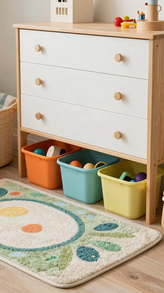 11 Nursery Dresser Decor Ideas for a Styled Beautiful Baby Room - 11. Sustainable Play Area Under the Dresser 1