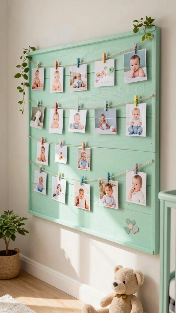 11 Nursery Photo Wall Ideas for a Personal Memory-Filled Display - 3. Wooden Photo Clips for a Charming Display 1