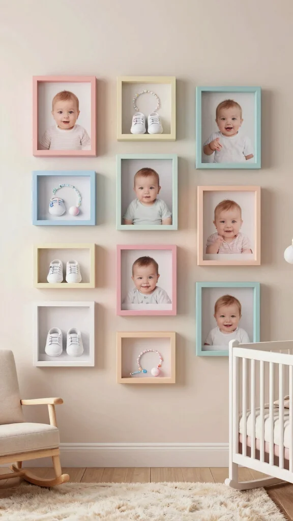 11 Nursery Photo Wall Ideas for a Personal Memory-Filled Display - 5. Shadow Box Frames for 3D Memories 1