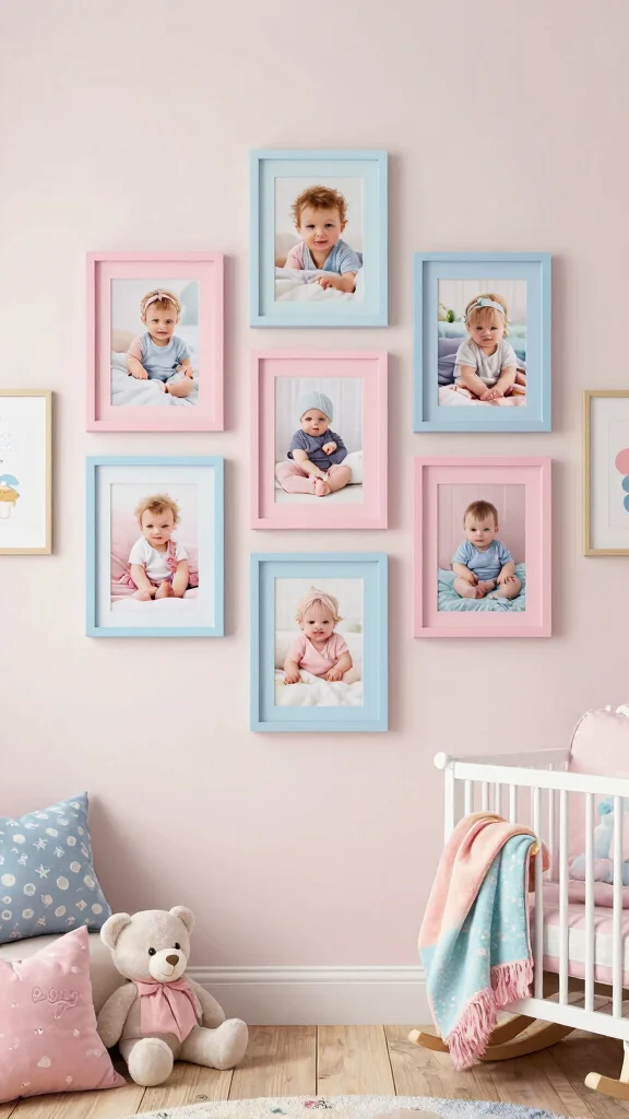 11 Nursery Photo Wall Ideas for a Personal Memory-Filled Display - 6. Thematic Photo Wall Based on Color 1