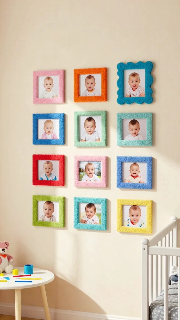 11 Nursery Photo Wall Ideas for a Personal Memory-Filled Display - 9. Interactive Photo Wall with Velcro Frames 1
