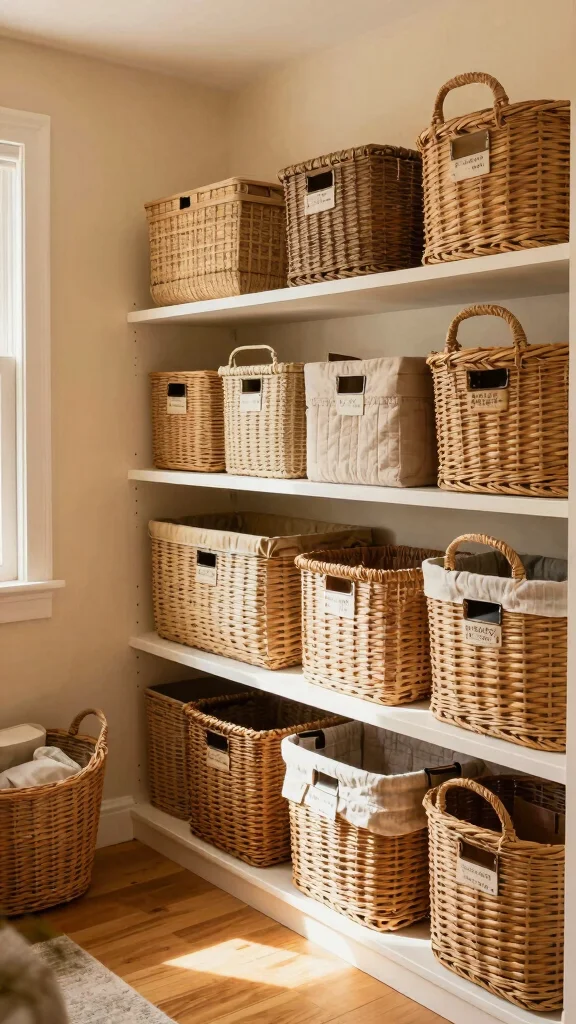 12 Aesthetic Storage Room Ideas for a Stylish Organized Space - 10. Tidy Up with Baskets 1