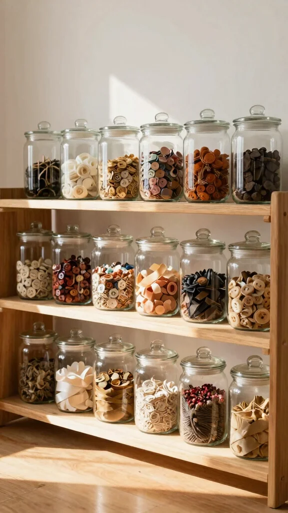 12 Aesthetic Storage Room Ideas for a Stylish Organized Space - 4. Glass Jars for Small Items 1