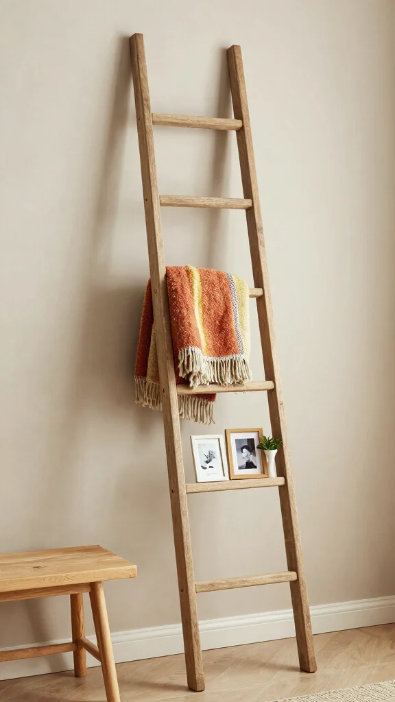 12 Aesthetic Storage Room Ideas for a Stylish Organized Space - 5. Decorative Ladder 1