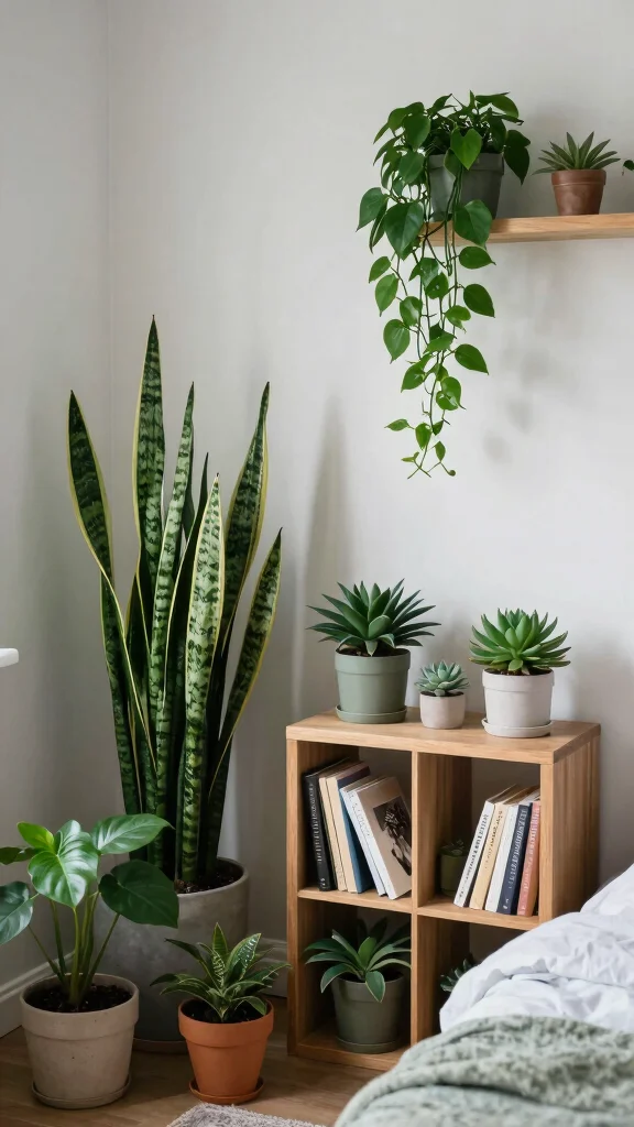 12 Basement Guest Bedroom Ideas for a Welcoming Comfortable Space - 9. Incorporate Nature with Houseplants 1