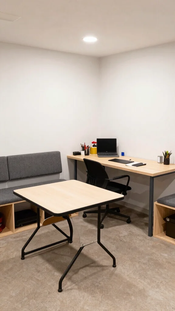 12 Basement Home Office Ideas for a Quiet Productive Workspace - 10. Utilize Multi-functional Spaces 1