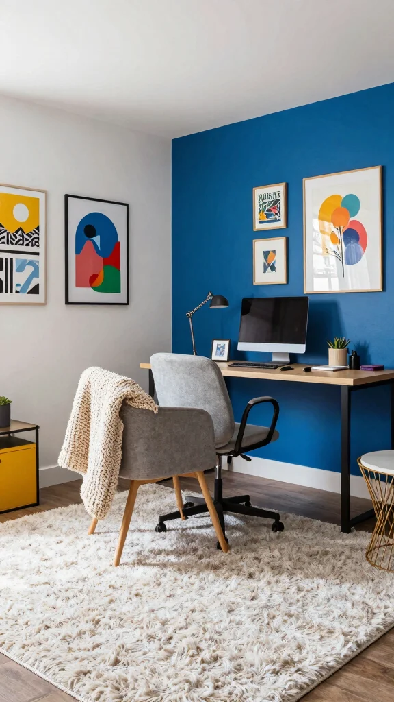 12 Basement Home Office Ideas for a Quiet Productive Workspace - 5. Introduce Color and Texture 1