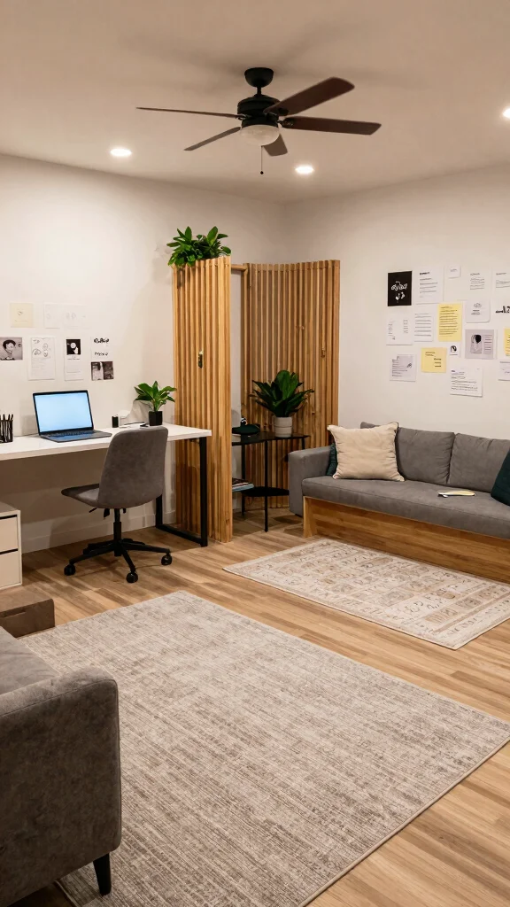 12 Basement Home Office Ideas for a Quiet Productive Workspace - 8. Zoning Your Workspace 1