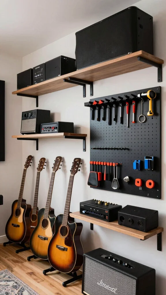 12 Basement Music Studio Ideas for a Soundproofed Creative Space - 11. Utilize Wall Space for Storage 1