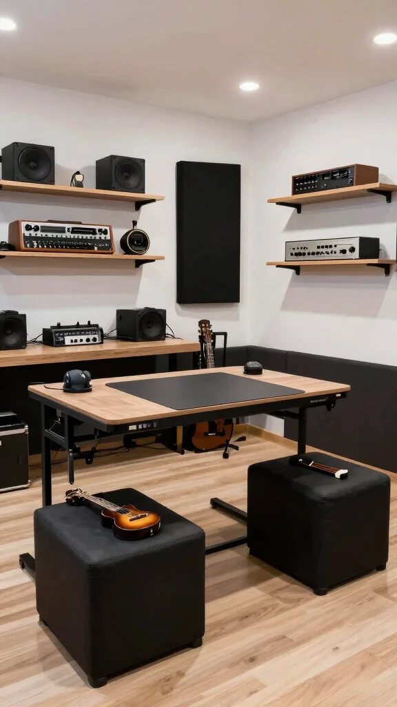 12 Basement Music Studio Ideas for a Soundproofed Creative Space - 3. Use Multi-Purpose Furniture 1