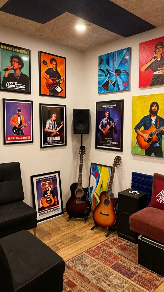 12 Basement Music Studio Ideas for a Soundproofed Creative Space - 6. Personalize Your Studio with Art 1