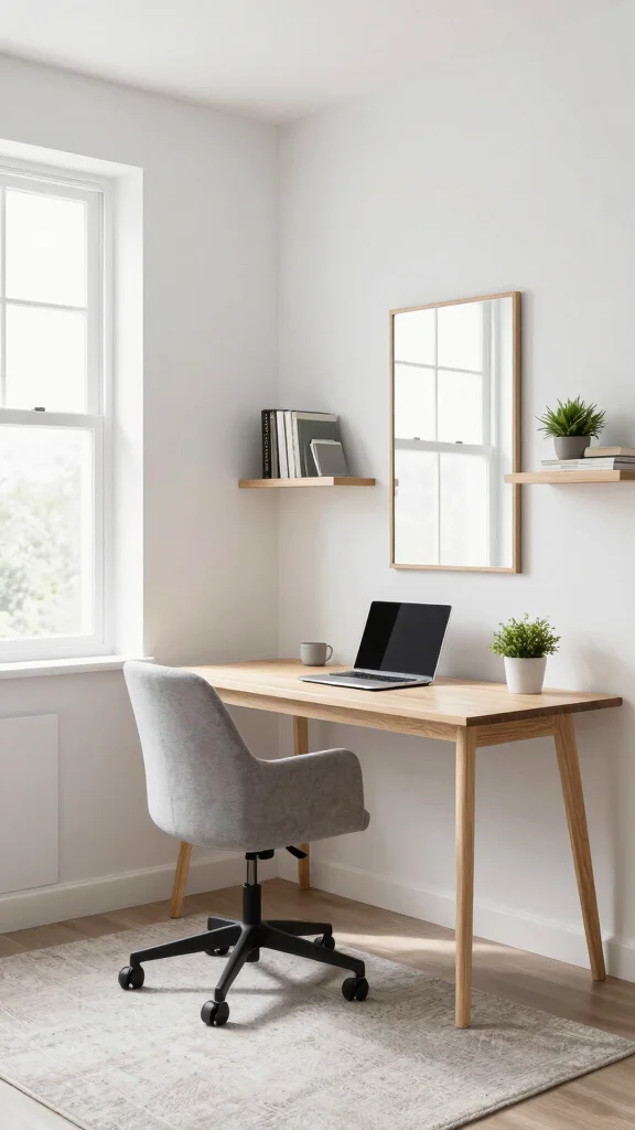 12 Basement Office Design Ideas for a Focused Beautiful Workspace - 1. Light and Airy Minimalism 1