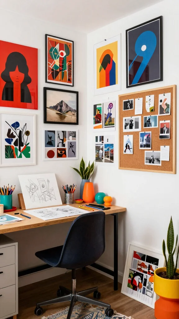 12 Basement Office Design Ideas for a Focused Beautiful Workspace - 10. Artistic Inspiration 1