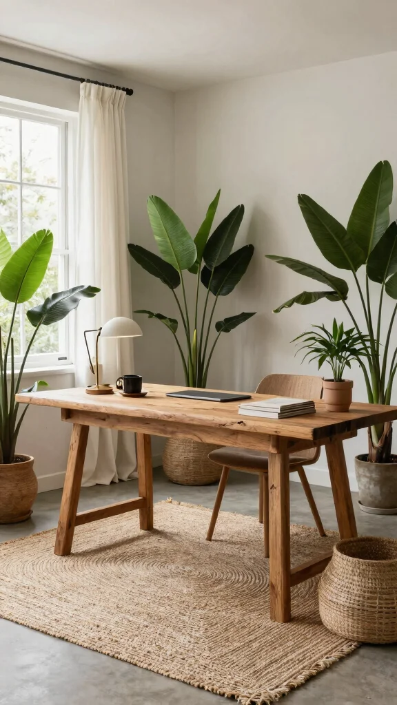 12 Basement Office Design Ideas for a Focused Beautiful Workspace - 9. Natural Elements 1