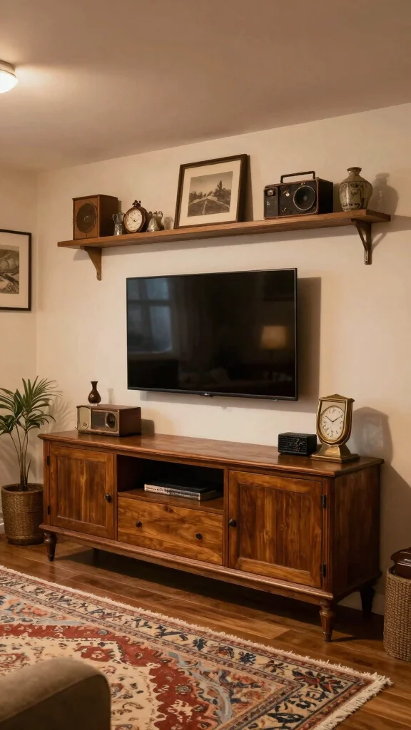 12 Basement TV Wall Ideas for a Sleek Styled Entertainment Focal Point - 11. Vintage and Antique Finds 1