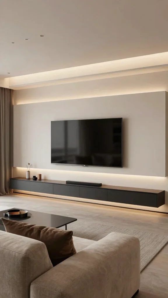 12 Basement TV Wall Ideas for a Sleek Styled Entertainment Focal Point - 8. Minimalist Wall-Mounted Units 1
